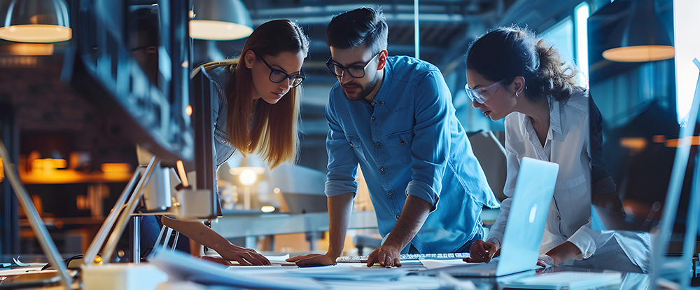 Pracownicy pochyleni nad dokumentami
